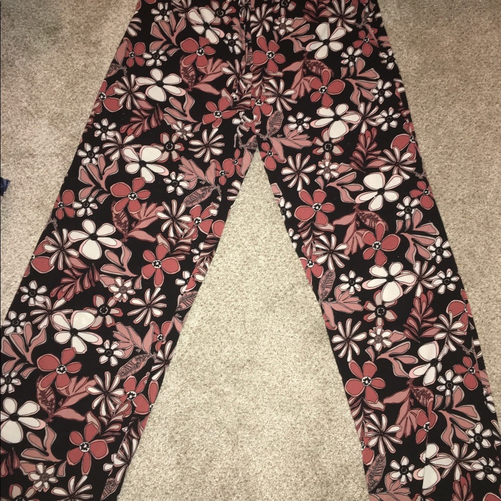 Flower patterned, straight legged pants.